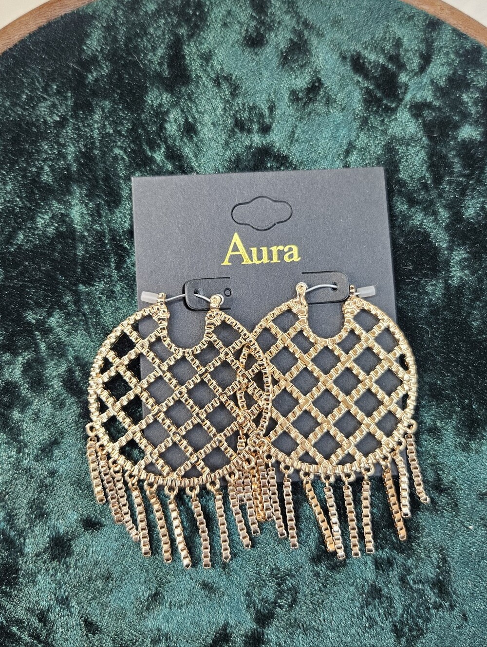 Aura Shimmering Gold Lattice Fringe Earrings